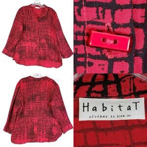 Habitat Top Shirt Women’s Size Medium M Red Art To Wear Button Up LS